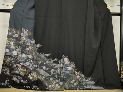 平和屋着物●訪問着　辻が花　黒地　金彩　正絹　逸品　AABG5806ck