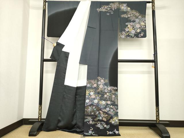 平和屋着物●訪問着　辻が花　黒地　金彩　正絹　逸品　AABG5806ck