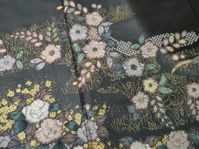 平和屋着物●訪問着　辻が花　黒地　金彩　正絹　逸品　AABG5806ck