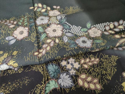 平和屋着物●訪問着　辻が花　黒地　金彩　正絹　逸品　AABG5806ck