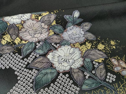 平和屋着物●訪問着　辻が花　黒地　金彩　正絹　逸品　AABG5806ck