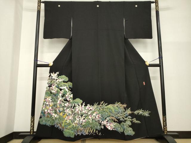 平和屋着物●本加賀友禅作家　池田裕　黒留袖　飛鶴梅松文　正絹　逸品　AABG5807ck