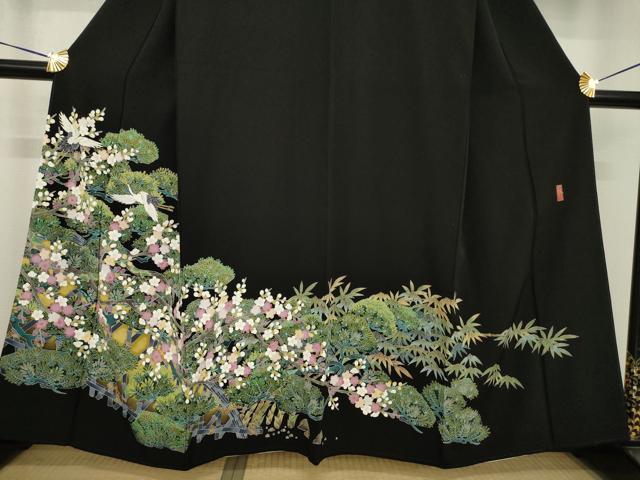 平和屋着物●本加賀友禅作家　池田裕　黒留袖　飛鶴梅松文　正絹　逸品　AABG5807ck