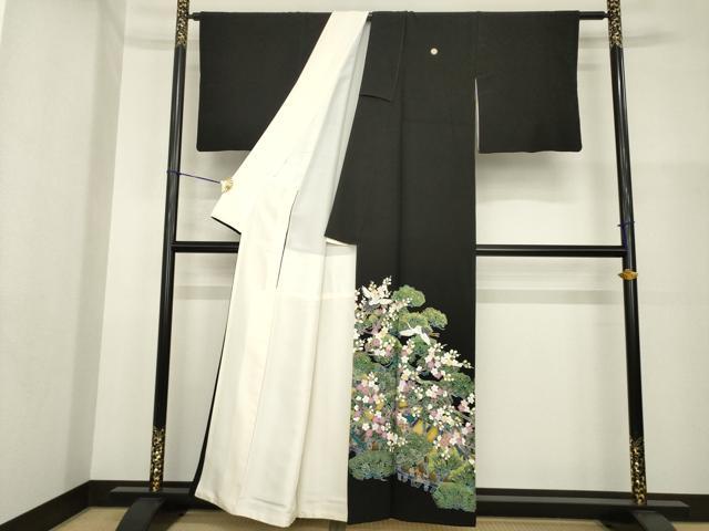 平和屋着物●本加賀友禅作家　池田裕　黒留袖　飛鶴梅松文　正絹　逸品　AABG5807ck