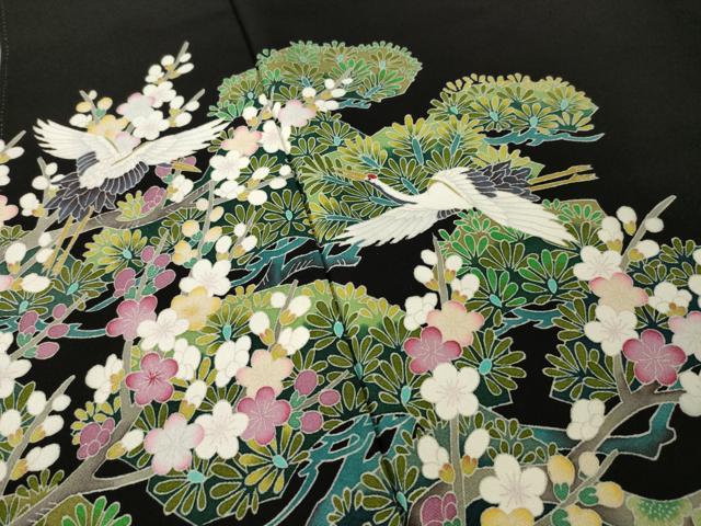 平和屋着物●本加賀友禅作家　池田裕　黒留袖　飛鶴梅松文　正絹　逸品　AABG5807ck