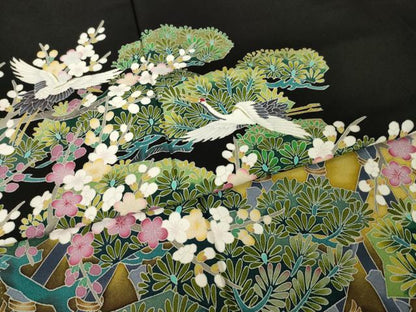 平和屋着物●本加賀友禅作家　池田裕　黒留袖　飛鶴梅松文　正絹　逸品　AABG5807ck