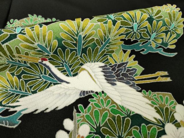 平和屋着物●本加賀友禅作家　池田裕　黒留袖　飛鶴梅松文　正絹　逸品　AABG5807ck