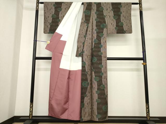平和屋着物●東郷織物謹製　本場大島紬　モダンアート　手織り　カタス9マルキ　永江明夫作　証紙付き　正絹　逸品　AABG5809ck