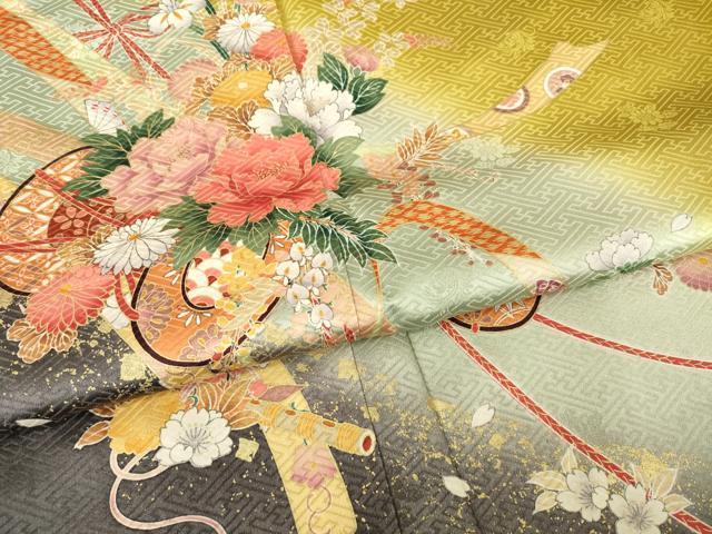 平和屋着物●豪華振袖　花鼓文　暈し染め　ロング丈　正絹　逸品　AABG5811ck