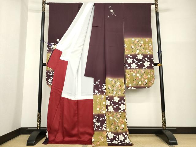 平和屋着物●豪華振袖　駒刺繍　市松花蝶文　暈し染め　金彩　ロング丈　正絹　逸品　AABG5812ck
