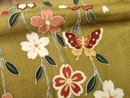 平和屋着物●豪華振袖　駒刺繍　市松花蝶文　暈し染め　金彩　ロング丈　正絹　逸品　AABG5812ck