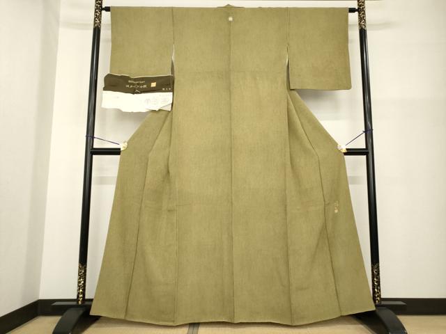 平和屋着物●樋口実　江戸小紋　万筋　涅色×黄橡色　浜ちりめん　三越扱い　反端付き　正絹　逸品　AABG5813ck