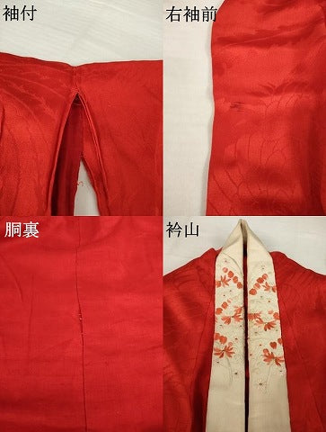 平和屋着物●アンティーク　大正ロマン　長襦袢　袷　鳳凰地紋　紅海老茶色　半衿刺繍　正絹　逸品　AABG5814ck