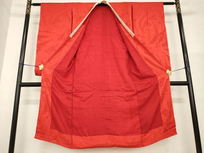 平和屋着物●アンティーク　大正ロマン　長襦袢　袷　鳳凰地紋　紅海老茶色　半衿刺繍　正絹　逸品　AABG5814ck