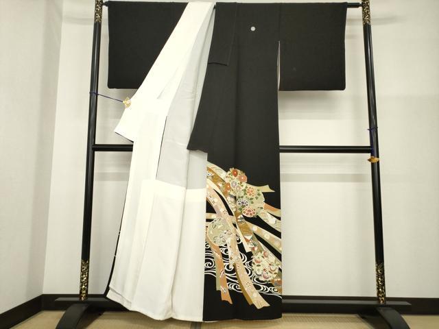 平和屋着物●創業460年・千總　黒留袖　友禅　駒刺繍　雪輪几帳花文　鶴　金彩　三越扱い　正絹　逸品　AABG5817ck