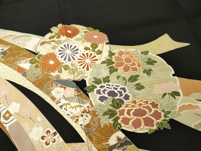 平和屋着物●創業460年・千總　黒留袖　友禅　駒刺繍　雪輪几帳花文　鶴　金彩　三越扱い　正絹　逸品　AABG5817ck