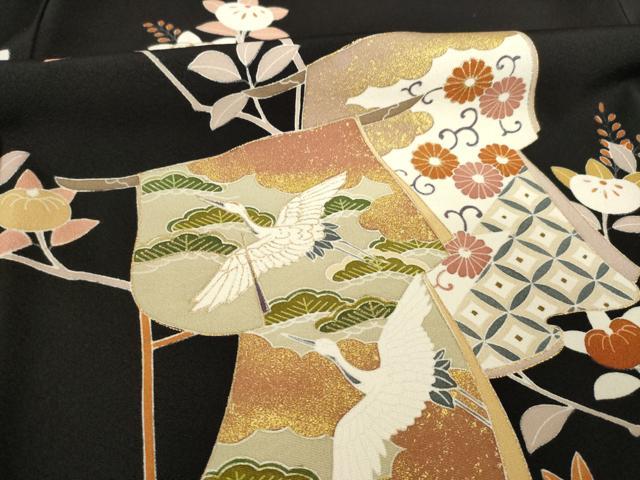 平和屋着物●創業460年・千總　黒留袖　友禅　駒刺繍　雪輪几帳花文　鶴　金彩　三越扱い　正絹　逸品　AABG5817ck
