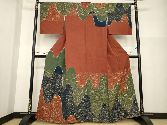 平和屋着物●訪問着　流水花文　寿光織　金糸　正絹　逸品　AABG5818ck