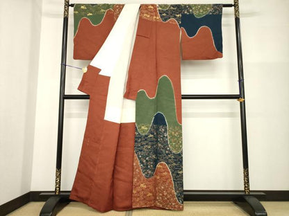 平和屋着物●訪問着　流水花文　寿光織　金糸　正絹　逸品　AABG5818ck