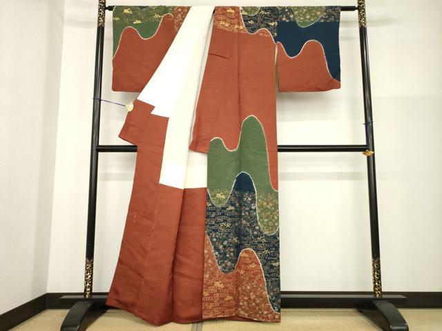 平和屋着物●訪問着　流水花文　寿光織　金糸　正絹　逸品　AABG5818ck