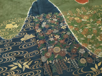 平和屋着物●訪問着　流水花文　寿光織　金糸　正絹　逸品　AABG5818ck