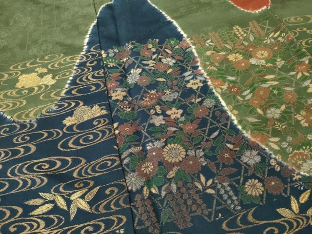 平和屋着物●訪問着　流水花文　寿光織　金糸　正絹　逸品　AABG5818ck