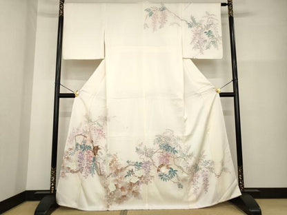 平和屋着物●訪問着　手描き　枝花に雀　正絹　逸品　AABG5820ck
