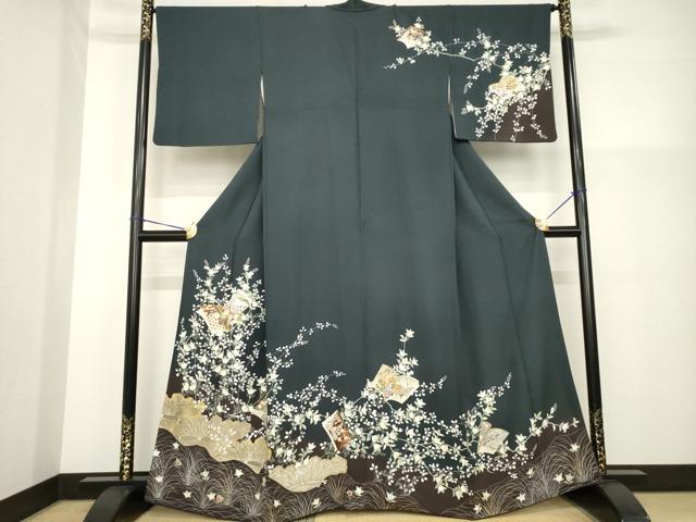 平和屋着物●訪問着　友禅　駒刺繍　冊子花文　暈し染め　金彩　正絹　逸品　AABG5823ck