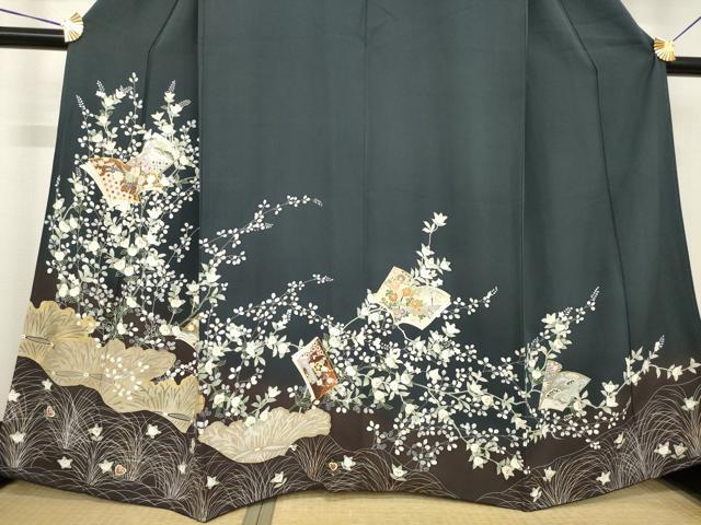 平和屋着物●訪問着　友禅　駒刺繍　冊子花文　暈し染め　金彩　正絹　逸品　AABG5823ck