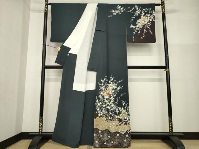 平和屋着物●訪問着　友禅　駒刺繍　冊子花文　暈し染め　金彩　正絹　逸品　AABG5823ck