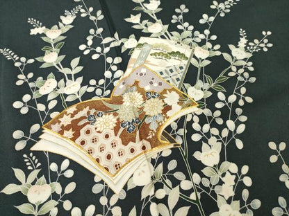 平和屋着物●訪問着　友禅　駒刺繍　冊子花文　暈し染め　金彩　正絹　逸品　AABG5823ck