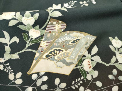 平和屋着物●訪問着　友禅　駒刺繍　冊子花文　暈し染め　金彩　正絹　逸品　AABG5823ck