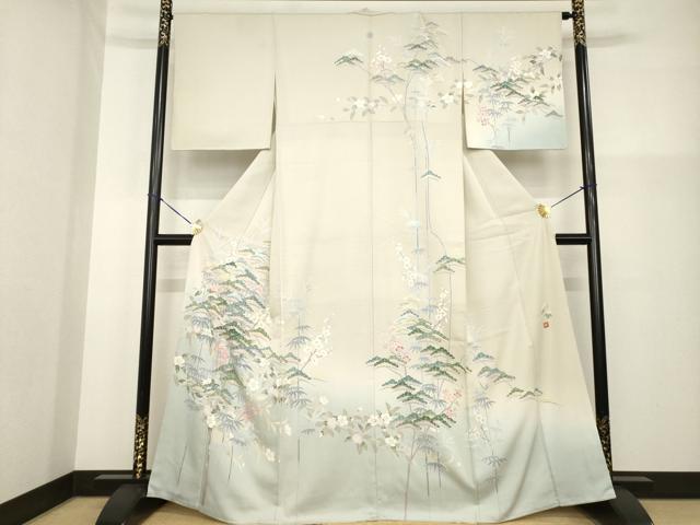 平和屋着物●訪問着　友禅　作家物　松竹梅　暈し染め　正絹　逸品　AABG5824ck