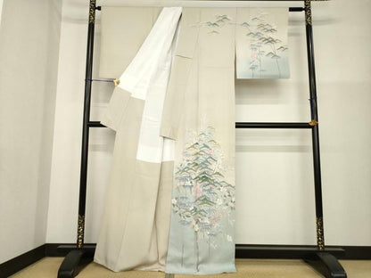 平和屋着物●訪問着　友禅　作家物　松竹梅　暈し染め　正絹　逸品　AABG5824ck