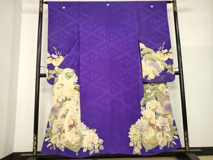 平和屋着物●アンティーク　大正ロマン　小振袖　二尺袖　駒刺繍　中国三大刺繍　相良刺繍　鳳凰花文　正絹　逸品　AABG5826ck