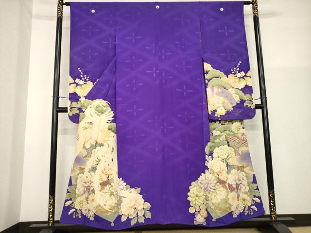 平和屋着物●アンティーク　大正ロマン　小振袖　二尺袖　駒刺繍　中国三大刺繍　相良刺繍　鳳凰花文　正絹　逸品　AABG5826ck
