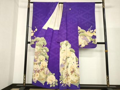 平和屋着物●アンティーク　大正ロマン　小振袖　二尺袖　駒刺繍　中国三大刺繍　相良刺繍　鳳凰花文　正絹　逸品　AABG5826ck