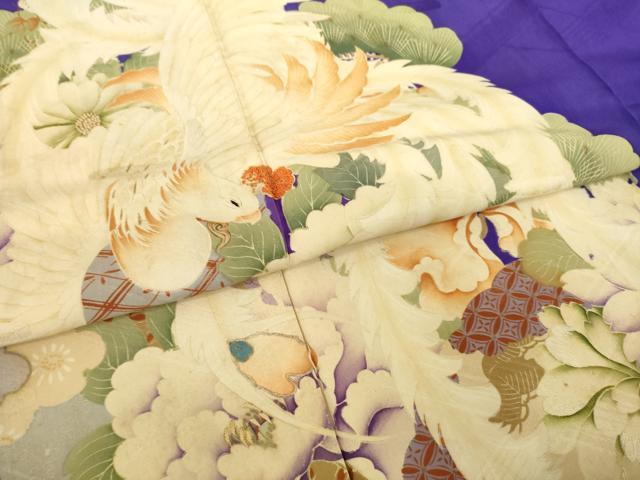 平和屋着物●アンティーク　大正ロマン　小振袖　二尺袖　駒刺繍　中国三大刺繍　相良刺繍　鳳凰花文　正絹　逸品　AABG5826ck