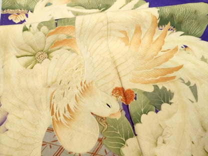 平和屋着物●アンティーク　大正ロマン　小振袖　二尺袖　駒刺繍　中国三大刺繍　相良刺繍　鳳凰花文　正絹　逸品　AABG5826ck