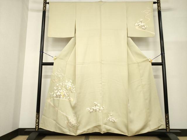 平和屋着物●訪問着　駒刺繍　流水枝梅文　光琳菊　金彩　正絹　逸品　AABG5827ck