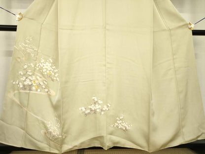 平和屋着物●訪問着　駒刺繍　流水枝梅文　光琳菊　金彩　正絹　逸品　AABG5827ck