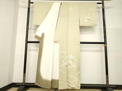 平和屋着物●訪問着　駒刺繍　流水枝梅文　光琳菊　金彩　正絹　逸品　AABG5827ck