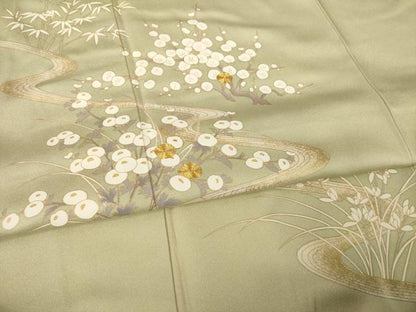 平和屋着物●訪問着　駒刺繍　流水枝梅文　光琳菊　金彩　正絹　逸品　AABG5827ck