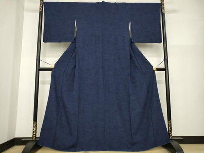 平和屋着物●上質な小紋　型染め　藍　流水風景花文　正絹　逸品　AABG5829ck