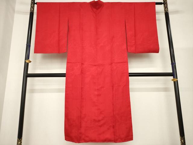 平和屋着物●アンティーク　大正ロマン　長襦袢　袷　飛鶴花地紋　紅海老茶色　正絹　逸品　AABG5830ck