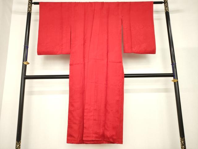 平和屋着物●アンティーク　大正ロマン　長襦袢　袷　飛鶴花地紋　紅海老茶色　正絹　逸品　AABG5830ck