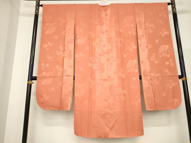 平和屋着物●振袖用長襦袢　袷　扇面花地紋　雀茶色　半衿刺繍　正絹　逸品　未使用　AABG5831ck