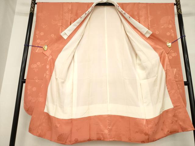 平和屋着物●振袖用長襦袢　袷　扇面花地紋　雀茶色　半衿刺繍　正絹　逸品　未使用　AABG5831ck