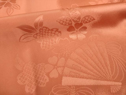 平和屋着物●振袖用長襦袢　袷　扇面花地紋　雀茶色　半衿刺繍　正絹　逸品　未使用　AABG5831ck