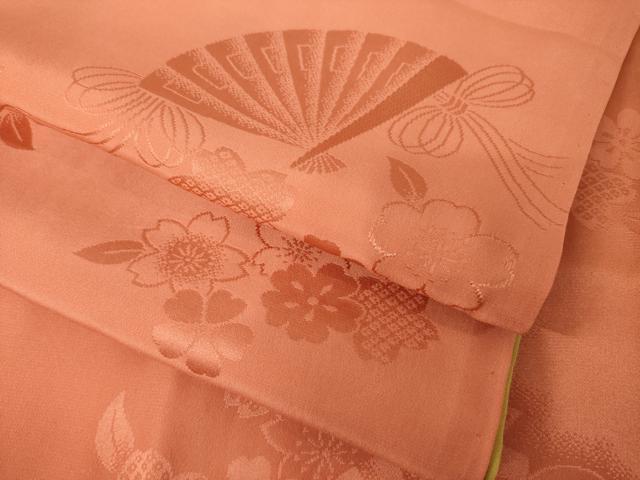 平和屋着物●振袖用長襦袢　袷　扇面花地紋　雀茶色　半衿刺繍　正絹　逸品　未使用　AABG5831ck
